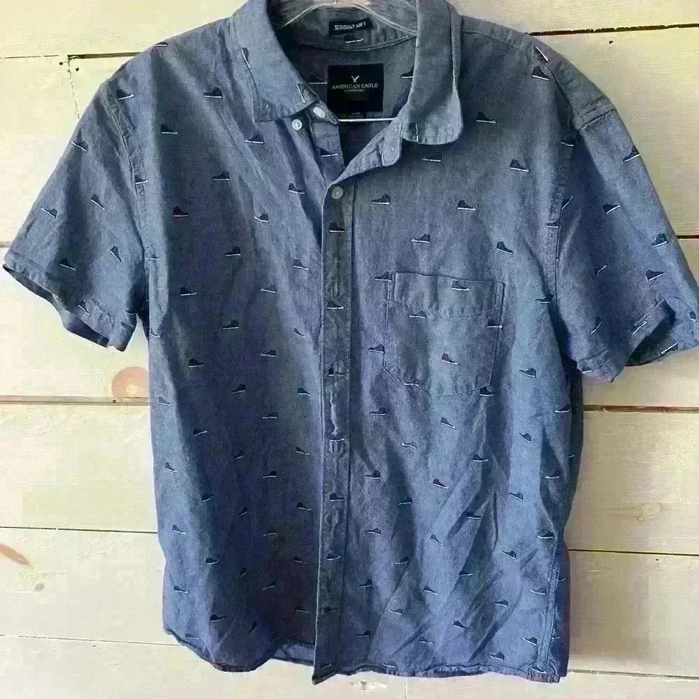 American Eagle Outfitters seriously soft button down, sneakers medium, blue, EUC
